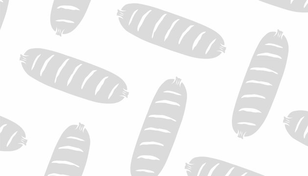 Sausage Seamless Pattern. with Handdrawn Meat. Doodle Cartoon Vector Style