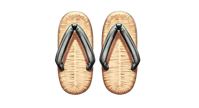Pair of traditional woven straw sandals with black straps