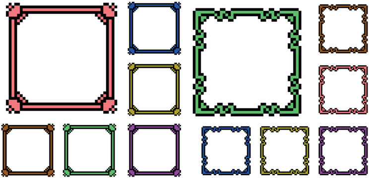 Pixel Art Frame Border Template Retro Game Style Vector Design