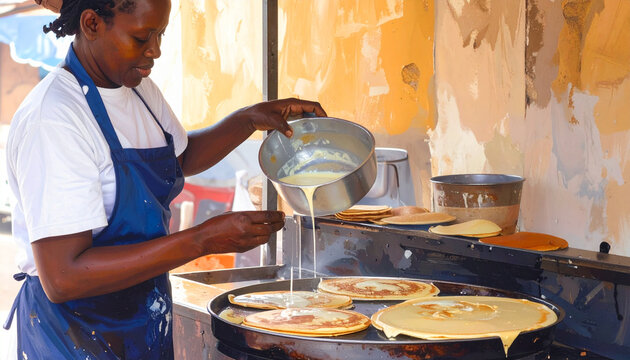 African vendor making fresh pancakes