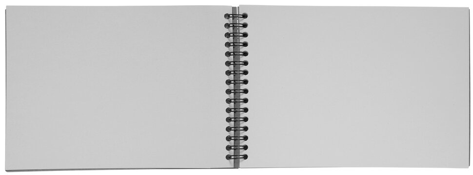 Open notebook mockup isolated with blank pages of with natural paper texture.