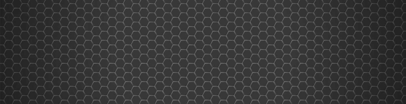 Dark honeycomb hexagon pattern background metallic black.