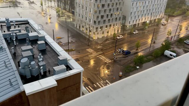 Aerial View of J&auml;tk&auml;saari District in Helsinki on a Rainy Spring Day