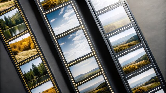 Border of contact sheets on a plain background