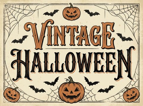 Vintage halloween illustration with jack o lanterns