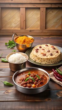 Traditional Indian kitchen with BeKidney bean curry