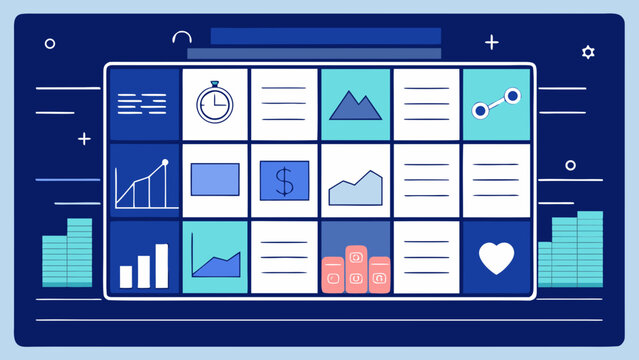Digital dashboard with charts graphs financial icons dashboard design data visualization dashboard interface analytics statistics business technology computer information presentation