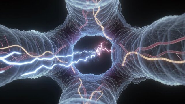 Neuron cells connecting, sending electric impulses between neural pathways.