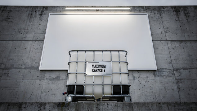 Industrial Bulk IBC Container with Maximum Capacity Text and Blank Billboard Mockup