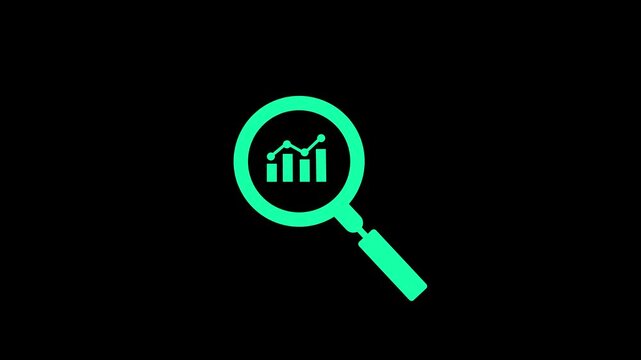 Magnifying glass with data analysis icon, simple design business growth concept animation
