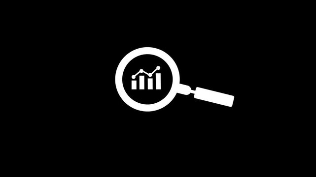 Magnifying glass with data analysis icon, simple design business growth concept animation