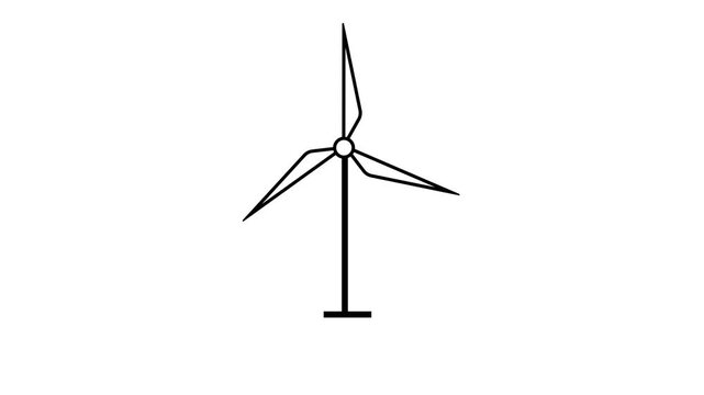 Animated windmill white line icon. Wind power generator