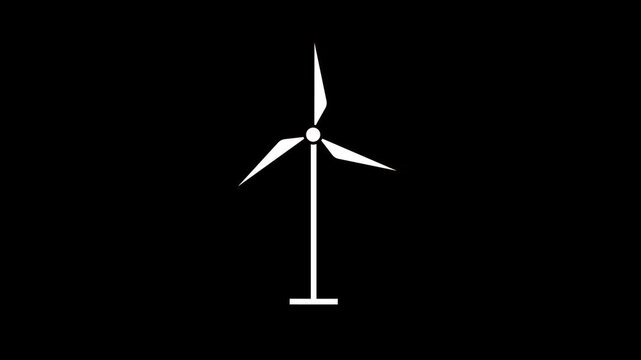 Animated windmill white line icon. Wind power generator