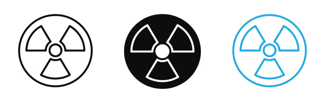 Radiation symbol icon set in black, White, And blue on white background vector illustration
