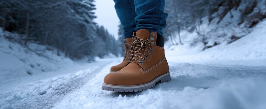 cozy snow boots on a snowy path for winter outdoor fun and relaxation