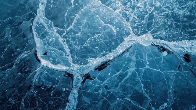 Frozen lake ice abstract pattern showing intricate cracks