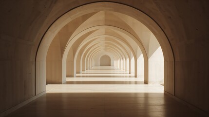 Obraz premium Long arched corridor forming infinite perspective view