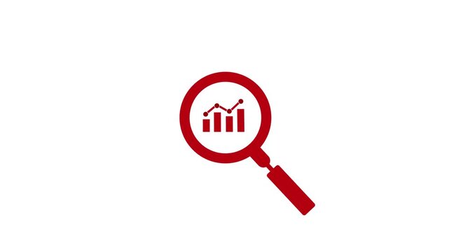 Magnifying glass with data analysis icon, simple design business growth concept animation