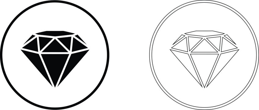 Diamond icon set solid and outline versions in circular frames