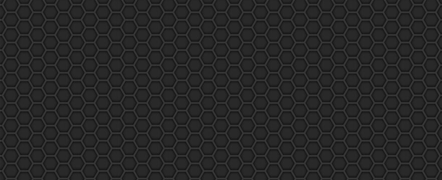 Hexagonal tile background dark black carbon geometric texture.