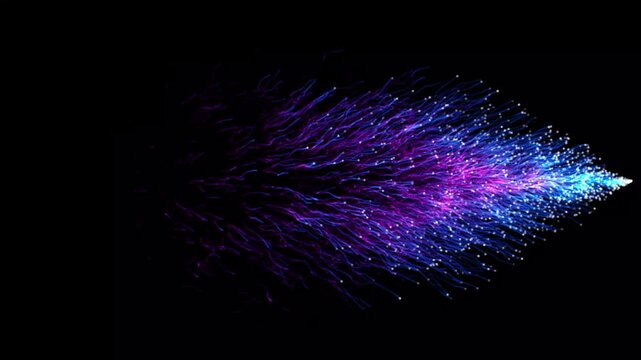 Particulas abstract optica fibra tecnologia red and yellow AI deta transfer, glitter optical fiber particle stream trail with glowing dots. abstract fiber wires in seamless cinematic. 4K