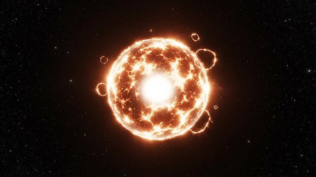 Solar plasma erupting from a burning star core in outer space with magnetic flares and plasma loops for scientific educational backgrounds