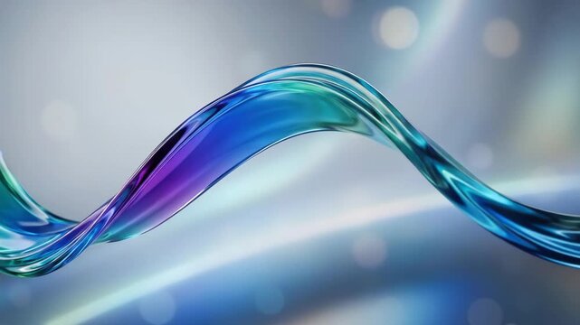 Abstract curved glass ribbon with gradient reflection, sleek modern luxury design, flowing transparent-style form, vibrant color shift, polished editorial background, clean composition for branding