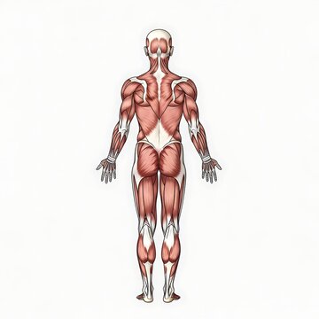 Detailed anatomical view of human muscular system.