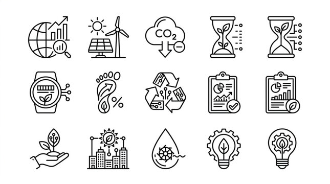 Sustainable Technology and Environmental Icons Collection.