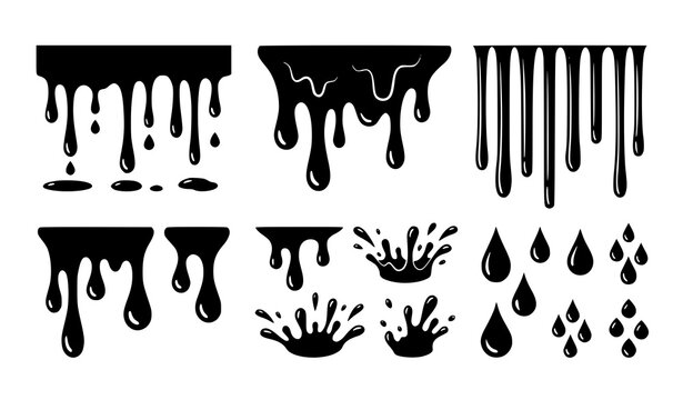 Smooth Dripping Liquid Vector Illustration Collection Black Fluid Drip Set