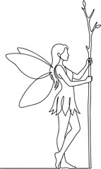 Obraz premium Whimsical fairy holding a tree branch in a magical pose