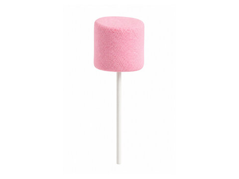Pink marshmallow on stick isolated on white background.