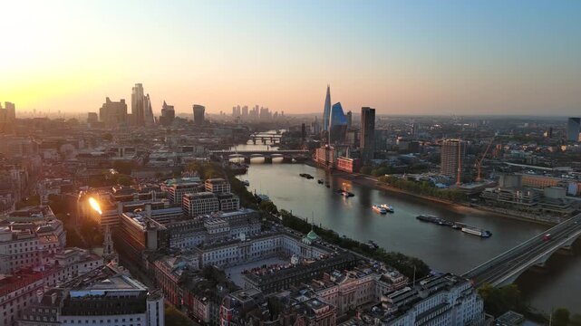 Aerial View of London, UK: Skyline of Capital City of United Kingdom of Great Britain and Northern Ireland, City of London