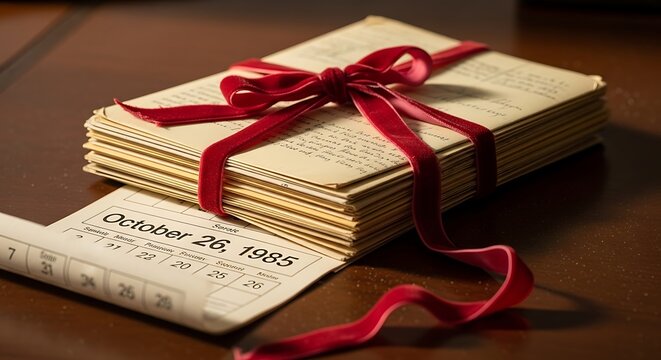 Stack of letters from 1985 with red velvet ribbon