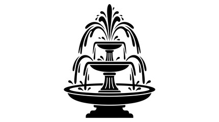 Fototapeta premium Elegant Black and White Fountain Silhouette Against a White Background.