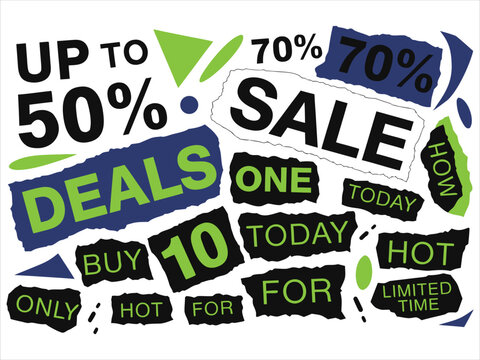 Up to 50% off deals and sale information with percentage discounts discount percentage promotion advertisement shopping reduction typography background elements collection multiple