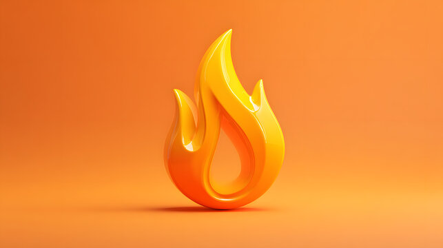 Glossy 3D flame icon isolated on orange gradient background for hot sale promotion