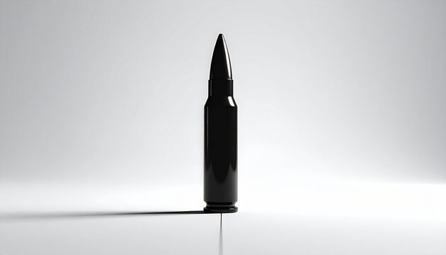 Black bullet casing on a reflective surface