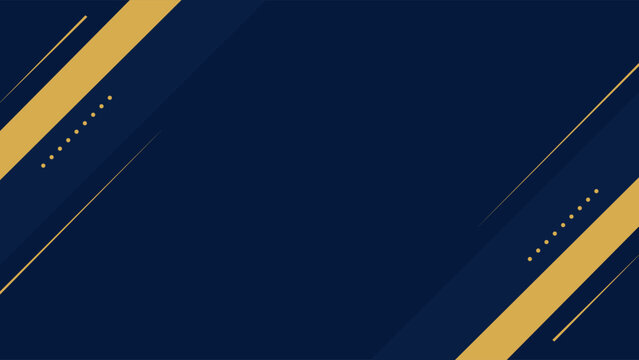 Minimalist navy blue background design featuring elegant golden shapes, thin lines, and subtle dot patterns