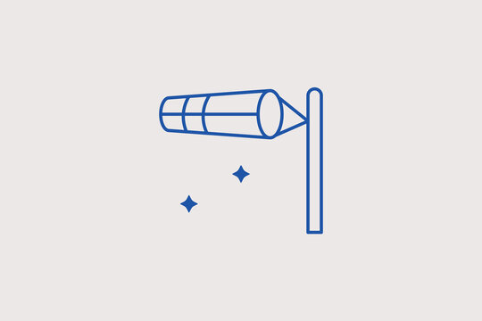 Meteorological airport windsock line icon for wind speed direction measurement. Professional vector illustration for aviation safety, weather stations, or runways.