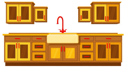 Obraz premium Modern Kitchen Cabinetry with Sink and Faucet illustration