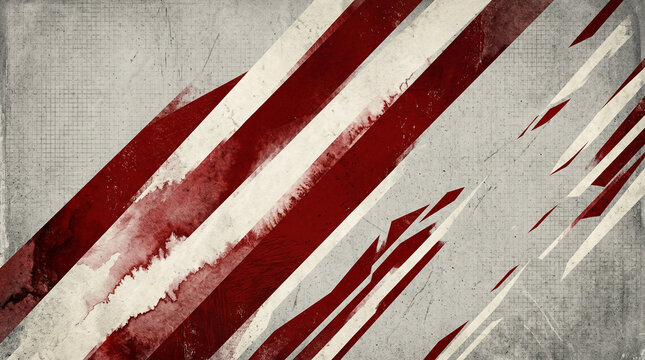 Abstract background featuring diagonal red stripes with grunge texture and vintage paper grid pattern for creative design and modern graphic.