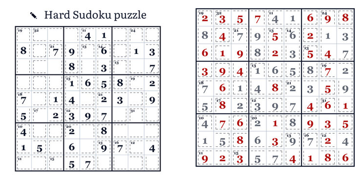 Hard Sudoku puzzle with numbers filled in and spaces to complete  