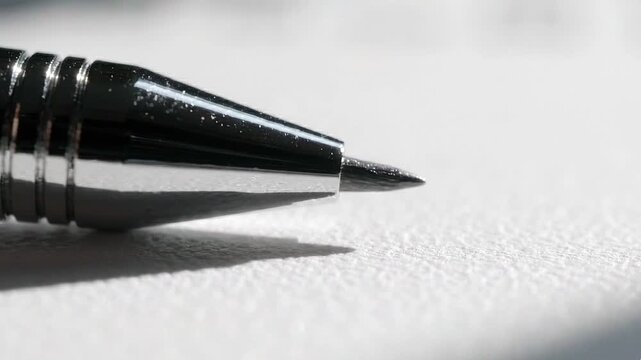 Sleek metal mechanical pencil tip drawing or writing sketch on white textured paper surface macro