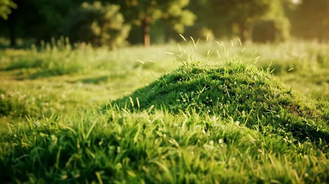 Green grass on a hill isolated on white background, fresh natural terrain element for landscape design, eco concepts and seasonal composition, realistic botanical texture, clean composition, premium