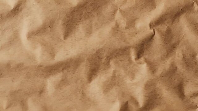 Closeup macro shot of crumpled brown paper texture with a torn edge.