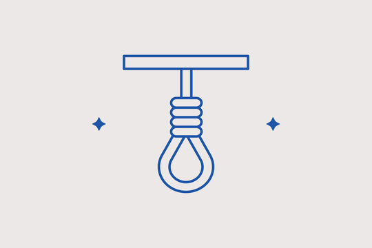 Gallows rope noose line icon for suicide prevention campaigns. Somber vector illustration for depression awareness, psychological help, or crisis hotlines.