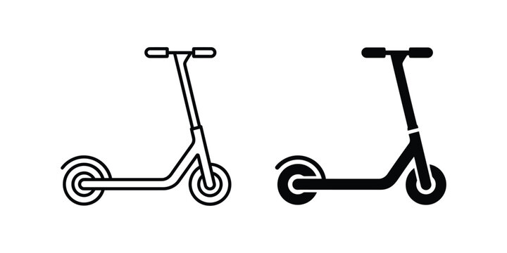 Electric scooter icon vector set of kick e-scooter eco transport in outline and solid styles