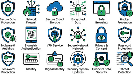 Cyber Security Concept Vector Illustration with Digital Shield and Data Protection Network © Happy