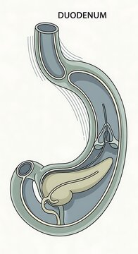 Anatomical diagram of human duodenum structure.
